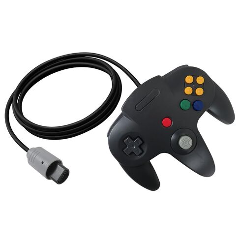 وحدة تحكم KEQISIQI مكونة من قطعتين N64، عصا تحكم سلكية كلاسيكية N64 64 بت لوحدة تحكم ألعاب الفيديو Ultra 64 (أسود ورمادي) in Kuwait