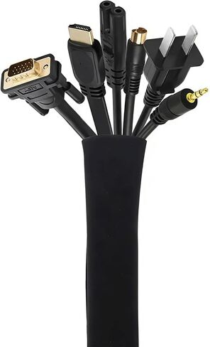Cable Sleeve with Zipper, Cable Management System, Wire Organizer for Desk Computer TV Home Theater, Cord Hider Cover for Wires Cables, 1 Pack, Black in Saudi Arabia