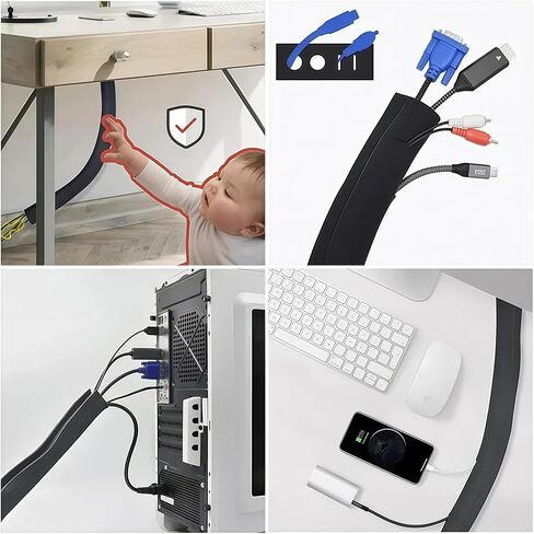 Cable Sleeve with Zipper, Cable Management System, Wire Organizer for Desk Computer TV Home Theater, Cord Hider Cover for Wires Cables, 1 Pack, Black in Saudi Arabia