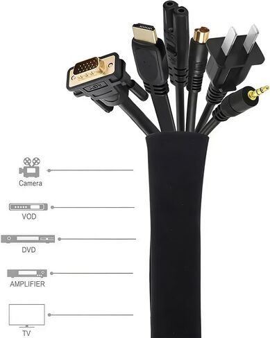 Cable Sleeve with Zipper, Cable Management System, Wire Organizer for Desk Computer TV Home Theater, Cord Hider Cover for Wires Cables, 1 Pack, Black in Saudi Arabia