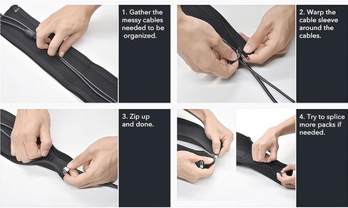 Cable Sleeve with Zipper, Cable Management System, Wire Organizer for Desk Computer TV Home Theater, Cord Hider Cover for Wires Cables, 1 Pack, Black in Saudi Arabia