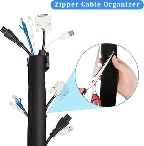 Cable Sleeve with Zipper, Cable Management System, Wire Organizer for Desk Computer TV Home Theater, Cord Hider Cover for Wires Cables, 1 Pack, Black in Saudi Arabia