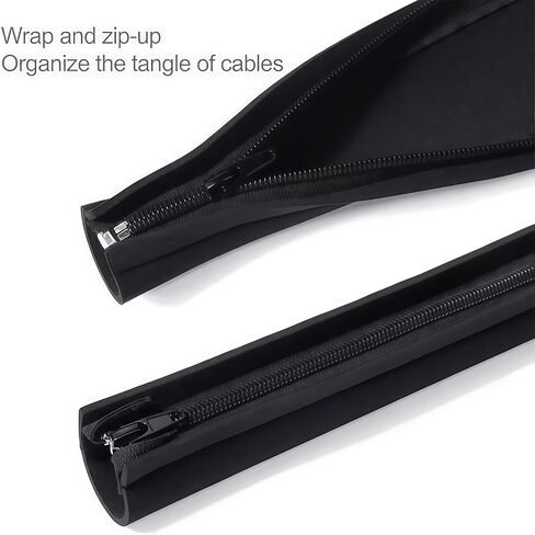 Cable Sleeve with Zipper, Cable Management System, Wire Organizer for Desk Computer TV Home Theater, Cord Hider Cover for Wires Cables, 1 Pack, Black in Saudi Arabia