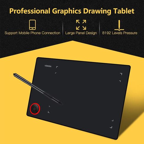 لوحة كتابة احترافية للرسومات Ding Tablet مع مقبض تحكم 8192 مستوى قلم بدون بطارية/30 قطعة من سن/مشبك قلم/محول OTG/كابل OTG/حقيبة أقلام/فيلم متعدد الوظائف/حقيبة إيف/G in Saudi Arabia