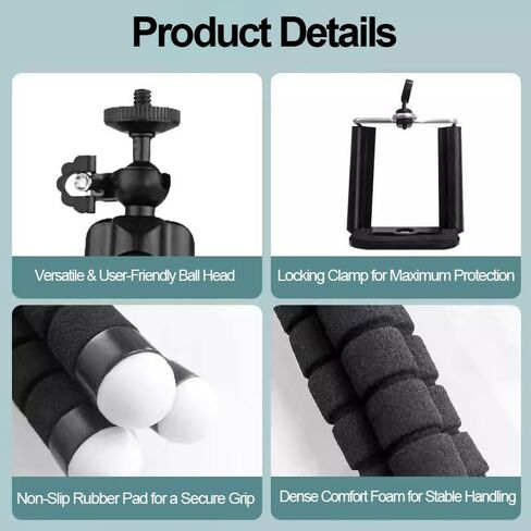 Tripod for Cell Phone, Stable Support for Mobile Devices,Stable Height Adjustable Multi-Angle Shot Selfie Stick Tripod, Adaptable for Home Office & Mobile Setups, Black in Saudi Arabia
