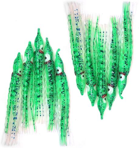 20pcs Fish WOW!® Green Glow 5" Squid Skirts 13cm Crinkle Luminous Hoochies Wavy Octopus Skirts Fishing Soft Trolling Lures Seaweed in Saudi Arabia