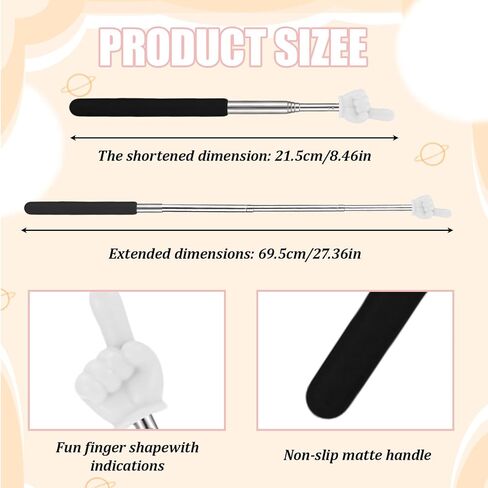 2Pcs Telescopic Teachers Pointer, Extendable Hand Pointer Finger Pointer Stick for Teacher, Office, Classroom Supplies, Black in Saudi Arabia