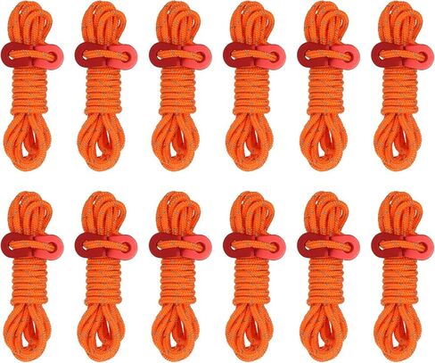 Generic 4mm Orange Tent Rope, 12 Pack 6.5ft Reflective Guyline Cord with Aluminum Cord Adjusters for Camping Hiking Tent, Canopy, Awning Covers, Rain Tarp, Tarpaulin in Saudi Arabia