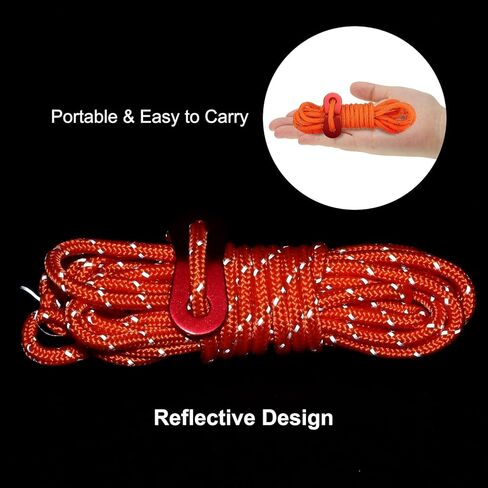 Generic 4mm Orange Tent Rope, 12 Pack 6.5ft Reflective Guyline Cord with Aluminum Cord Adjusters for Camping Hiking Tent, Canopy, Awning Covers, Rain Tarp, Tarpaulin in Saudi Arabia