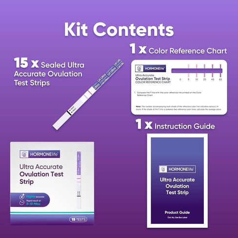 شرائط اختبار الإباضة LH فائقة الدقة - توقع فترة الخصوبة مع تتبع مستوى LH، سهل الاستخدام المنزلي، 15 اختبارًا in Kuwait