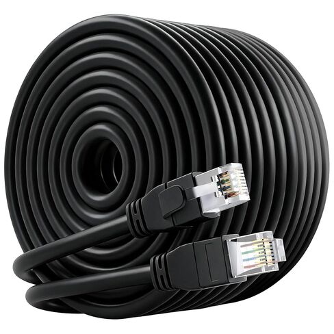 كابل إيثرنت خارجي FTP محمي Cat 6 بطول 40 قدمًا، 10 جيجابت في الثانية 550 ميجا هرتز 23AWG OFC نحاس نقي، دفن مباشر مقاوم للماء للأشعة فوق البنفسجية داخلي/خارجي RJ45 LAN سلك الإنترنت لجهاز التوجيه/الخادم/الكمبيوتر/كاميرا IP، أسود in Kuwait