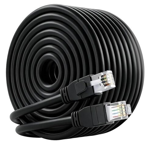 كابل إيثرنت خارجي FTP محمي Cat 6 بطول 40 قدمًا، 10 جيجابت في الثانية 550 ميجا هرتز 23AWG OFC نحاس نقي، دفن مباشر مقاوم للماء للأشعة فوق البنفسجية داخلي/خارجي RJ45 LAN سلك الإنترنت لجهاز التوجيه/الخادم/الكمبيوتر/كاميرا IP، أسود in Kuwait
