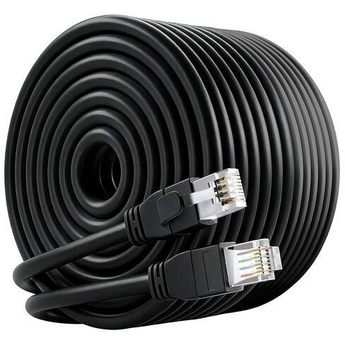 كابل إيثرنت خارجي FTP محمي Cat 6 بطول 40 قدمًا، 10 جيجابت في الثانية 550 ميجا هرتز 23AWG OFC نحاس نقي، دفن مباشر مقاوم للماء للأشعة فوق البنفسجية داخلي/خارجي RJ45 LAN سلك الإنترنت لجهاز التوجيه/الخادم/الكمبيوتر/كاميرا IP، أسود in Kuwait