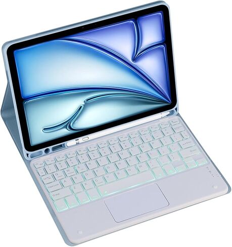 حافظة لوحة مفاتيح لجهاز Samsung Galaxy Tab S7(11") SM-T870/T875 لوحة مفاتيح قابلة للفصل، حافظة جلدية مغلفة بالكامل مع حامل قلم مدمج (أزرق، إضاءة خلفية وماوس) in Kuwait