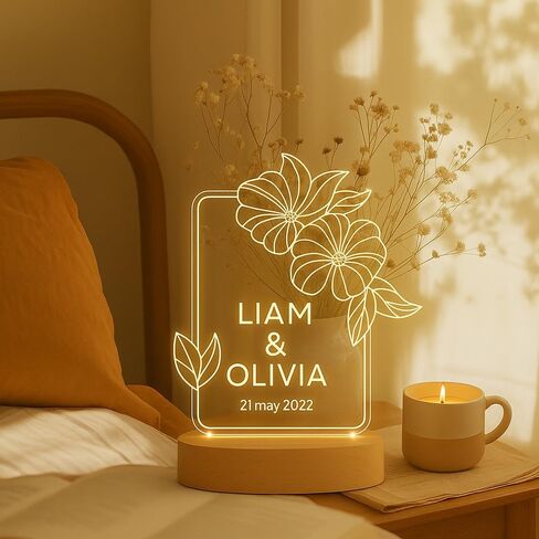 مصباح LED على شكل قلب مخصص مع صور وأسماء، ضوء ليلي مخصص للزوجين، هدية للذكرى السنوية وعيد الحب له، ضوء أكريليك منقوش رومانسي مع التاريخ، ديكور غرفة النوم in Saudi Arabia