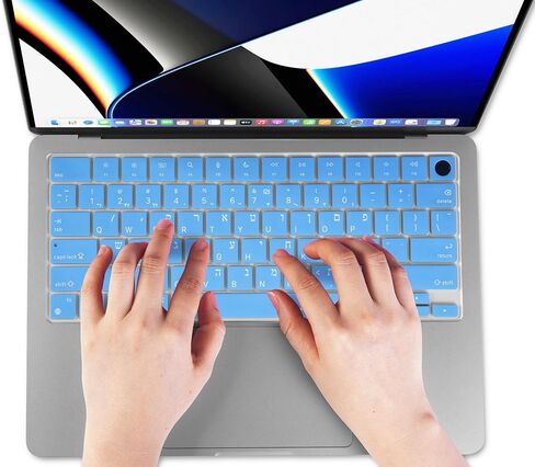 غطاء جلدي من السيليكون للوحة المفاتيح الأمريكية باللون الأزرق من XSKN مناسب لإصدار 2021 MacBook Air MacBook Pro 13.6 15.3 14.2 16.2 بوصة مع شريحة M1 M2 M3 M4 M5 ومعرف اللمس in Kuwait