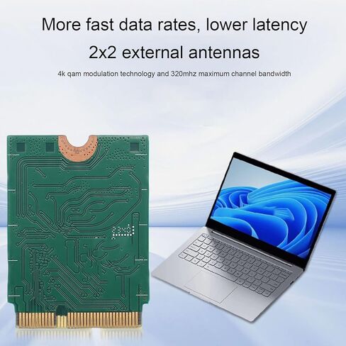 بطاقة VBESTLIFE WiFi 7 اللاسلكية، محول شبكة M.2 مع هوائيات 2.4 جيجا هرتز 5 جيجا هرتز 6 جيجا هرتز ثلاثي النطاق 5.8 جيجا بايت في الثانية سرعة 4K QAM 2x2 هوائيات، لأجهزة الكمبيوتر المحمولة Wins 11 in Kuwait
