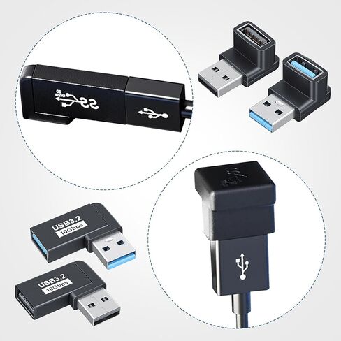 4 حزم محول USB 90 درجة 3.2 زاوية يمين محول USB أعلى أسفل يسار يمين USBA ذكر إلى أنثى موصل موسع للكمبيوتر الشخصي والكمبيوتر المحمول ولوحة المفاتيح وبنك الطاقة 10 جيجابت في الثانية in Kuwait