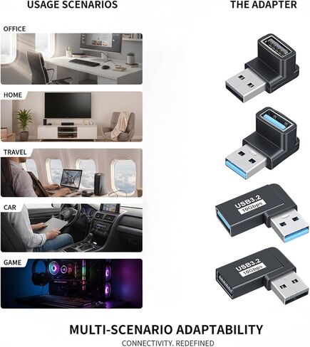 4 حزم محول USB 90 درجة 3.2 زاوية يمين محول USB أعلى أسفل يسار يمين USBA ذكر إلى أنثى موصل موسع للكمبيوتر الشخصي والكمبيوتر المحمول ولوحة المفاتيح وبنك الطاقة 10 جيجابت في الثانية in Kuwait