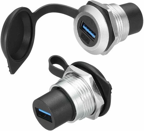 قطعتان من محول تركيب لوحة USB3.0، مقبس توصيل لوحة أنثى إلى أنثى، محول وصلة تمديد بيانات USB مستدير مع غطاء غبار لنقل البيانات/الشحن، فضي in Kuwait