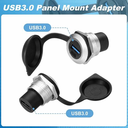 قطعتان من محول تركيب لوحة USB3.0، مقبس توصيل لوحة أنثى إلى أنثى، محول وصلة تمديد بيانات USB مستدير مع غطاء غبار لنقل البيانات/الشحن، فضي in Kuwait
