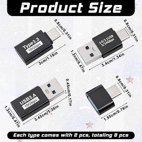 8 Packs USB 3.0/3.1 Male to USB-C Male Adapter, Suitable for Laptop Phone Connected U Disk Keyboard, Fast Data Transfer in Saudi Arabia