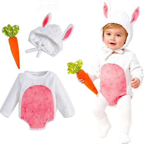 Bunny Costume Baby Girls Boys Romper Bunny Onesie Rabbit Hat Easter Outfit Toddler Animal Costume Infant in Saudi Arabia