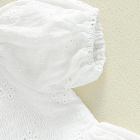 Baby Girl Summer Outfits Newborn Flower Embroidered Eyelet Ruffled Hem Short Sleeve Romper and Bow Headband Set in Saudi Arabia