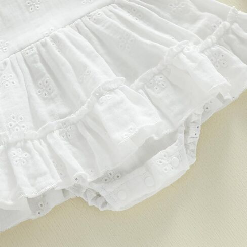Baby Girl Summer Outfits Newborn Flower Embroidered Eyelet Ruffled Hem Short Sleeve Romper and Bow Headband Set in Saudi Arabia