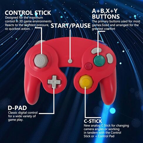 Misimain Upgraded 2 Pack Wired for GameCube Controller Compatible for Wii/NGC | Multiplayer Support - Blue and Red in Kuwait