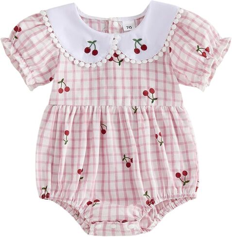 Baby Girl Summer Outfits Newborn Flower Embroidered Eyelet Ruffled Hem Short Sleeve Romper and Bow Headband Set in Saudi Arabia