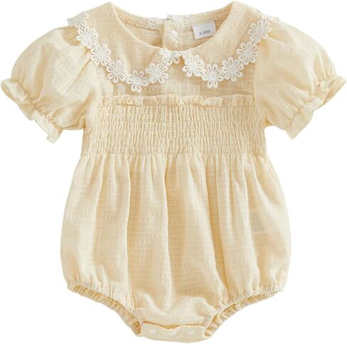 Baby Girl Summer Outfits Newborn Flower Embroidered Eyelet Ruffled Hem Short Sleeve Romper and Bow Headband Set in Saudi Arabia