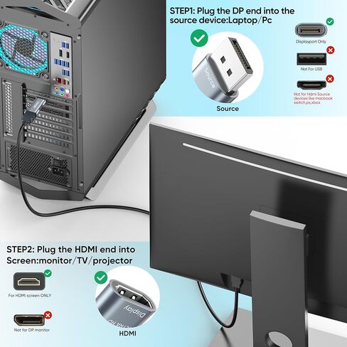 4K DisplayPort to HDMI Adapter 2 Pack, DP to HDMI Display Adapter Uni Directional, 4K@30Hz, 2K@60Hz, 1080P@120Hz, Male to Female Converter for Monitor, NVIDIA/AMD Desktop GPU, PC DisplayPort Output in Saudi Arabia