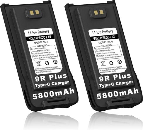 2 حزمة بطارية BAOFENG UV-9R شحن USB-C تكبير سعة 5800 مللي أمبير في الساعة ترقية UV9R Pro BL-9 بطارية ليثيوم أيون لملحقات UV-9R Plus GMRS-9R لـ BF-T57 جهاز اتصال لاسلكي in Saudi Arabia