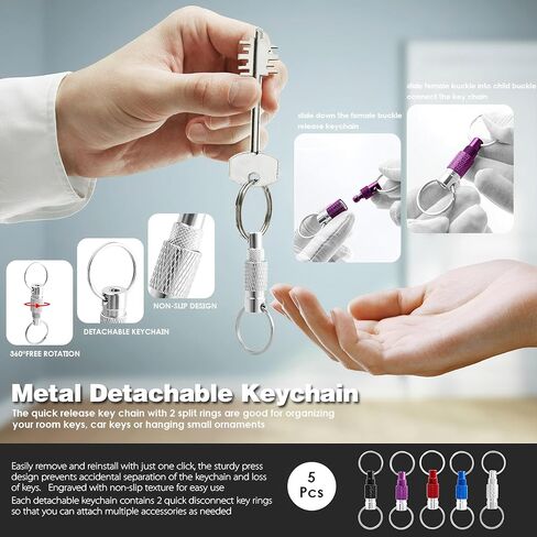 5 Pack Quick Release Detachable Keychain with Double Split Rings, Heavy Duty Pull Apart Key Ring Coupler, Snap Lock Holder for Bag, Purse, Belt (Unisex) in Saudi Arabia