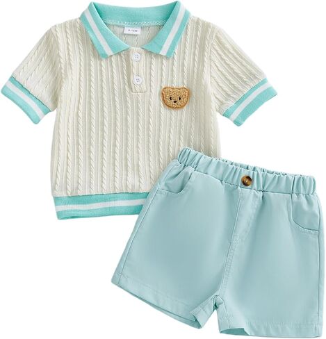 Giraropa Toddler Baby Boy Clothes Button-Down Shirt Tops + Kids Shorts Set Cute Casual Toddler Boy Summer Clothes 6M-5T in Saudi Arabia