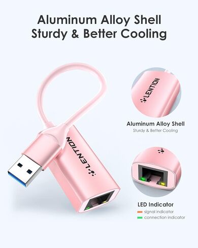 USB-A to RJ45 Gigabit Ethernet Adapter (1000Mbps), Rose Gold in Saudi Arabia