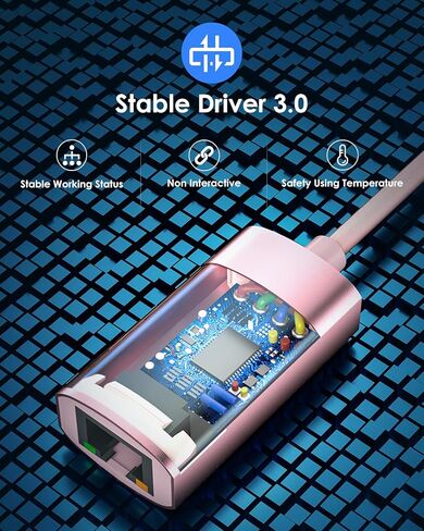 USB-A to RJ45 Gigabit Ethernet Adapter (1000Mbps), Rose Gold in Saudi Arabia
