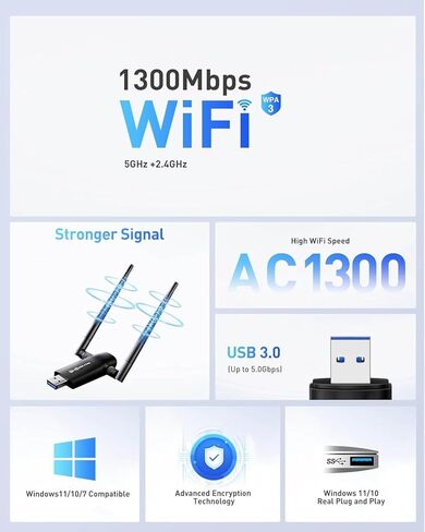 محول واي فاي USB لاسلكي للكمبيوتر الشخصي، محول لاسلكي واي فاي 6، جهاز استقبال شبكة USB مزدوج AX1800Mbps /2.4G لأجهزة الكمبيوتر المحمولة/أجهزة الكمبيوتر المكتبية in Saudi Arabia