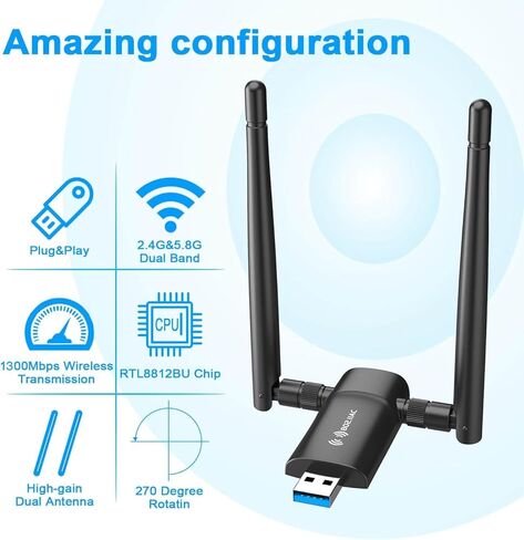 محول واي فاي USB لاسلكي للكمبيوتر الشخصي، محول لاسلكي واي فاي 6، جهاز استقبال شبكة USB مزدوج AX1800Mbps /2.4G لأجهزة الكمبيوتر المحمولة/أجهزة الكمبيوتر المكتبية in Saudi Arabia