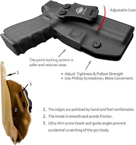 POLE.CRAFT IWB Kydex Holster Optics Cut Fits: Glock 19 MOS 19X 25 44 45 (Gen 1-5) & Glock 23 32 (Gen 3 4) - Glock 17 (Gen 1-5) / Glock 22 Glock 31 (Gen 3-4) Pistol - Inside Waistband Accessories in Saudi Arabia