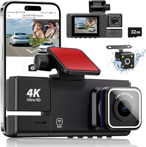 Dash Cam, 5G WiFi Dash Camera for Cars, 4K UHD Dash Cam Front and Rear, Car Camera Built-in 32GB Card, Night Vision, Built-in G-Sensor,24Hr Parking in Kuwait