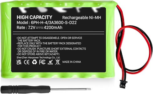 4200mAh 7.2V Upgraded Rechargeable Battery for 6PH-H-4/3A3600-S-D22, ADT SCW9057 SCW9055 and DSC Alarm System, IMPASSA 9057 Control Panel Ni-MH Replacement Battery (2 Pin Connector) with Tool in Saudi Arabia