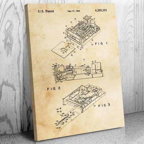 Patent Earth Floppy Disk Drive Canvas Print, Computer Science Art, Programmer Gift, Disk Drive Art Print, Computer Lab Art Vintage Paper (8 inch x 10 inch) in Saudi Arabia