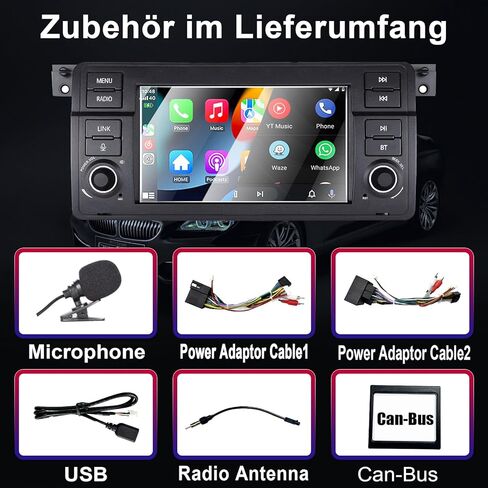 Car Stereo for BMW E46 3 Series 1999-2004 Compatible with Wireless Carplay/Android Auto, 7 inch Radio with IPS Touch Screen/Bluetooth/Mirror Link/FM/AM/USB/High Power/RDS/SWC/DSP in Saudi Arabia