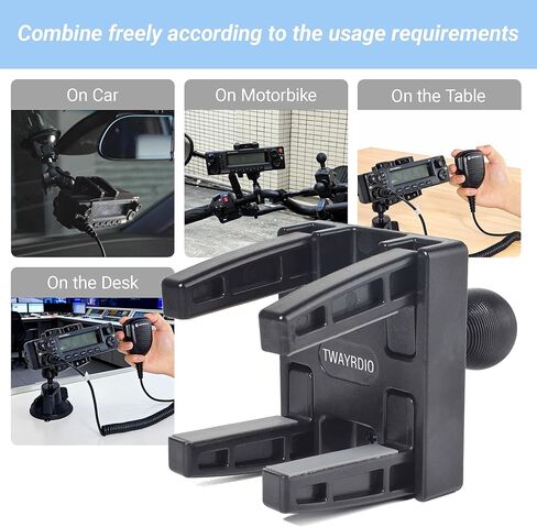 TWAYRDIO Adjustable Mount Bracket with 25mm/ B Size/ 1" Ball Adapter, for Detachable Panel Mobile CB Radio & Scanners, Compatible with RAM Mounts B Size Double Socket Arm for ICOM TYT Yaesu Retevis in Saudi Arabia