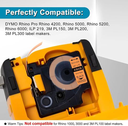 3 Pack Compatible for Dymo Rhino 18436 3/4" 19mm Black on Orange Vinyl Permanent Industrial Label Tape for Rhino 4200 5000 5200 6000 and 3M Label Maker in Saudi Arabia
