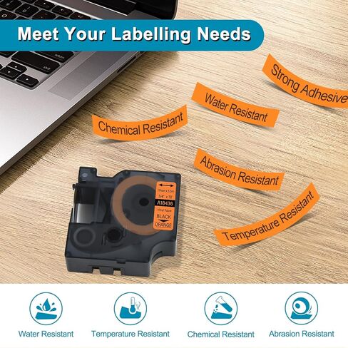 3 Pack Compatible for Dymo Rhino 18436 3/4" 19mm Black on Orange Vinyl Permanent Industrial Label Tape for Rhino 4200 5000 5200 6000 and 3M Label Maker in Saudi Arabia