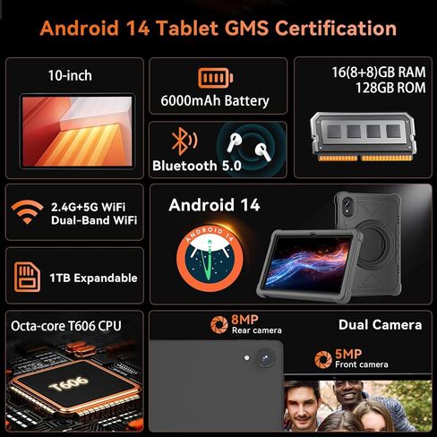تابلت HUIHUANG بشاشة 10 بوصات يعمل بنظام Android 14، وذاكرة وصول عشوائي 16 جيجابايت وذاكرة وصول عشوائي 128 جيجابايت، وتوسيع 1 تيرابايت، ثماني النواة، وبطارية ذات سعة كبيرة، وكاميرا مزدوجة 5 ميجابكسل + 8 ميجابكسل، وواي فاي 5G/2.4G، وبلوتوث 5.0، ونظام تحديد in Saudi Arabia