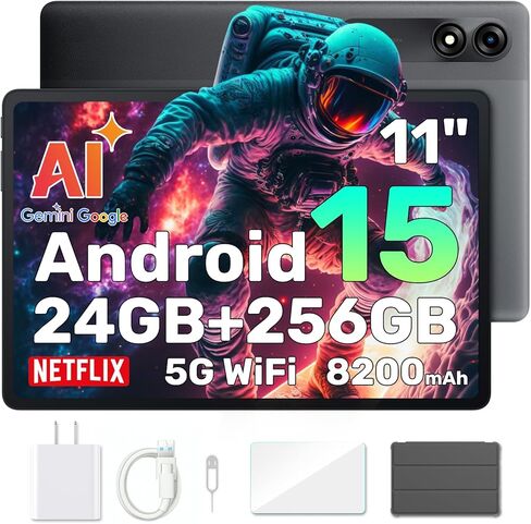 Blackview Android 15 Tablet with Gemini Ai, Android Tablet 11 inch with 24GB+256GB/2TB TF, 5G WiFi Tablets, Octa Core CPU, 8200mAh, 2K Incell Screen, 13MP+8MP Camaras/Face ID, Gray in Saudi Arabia